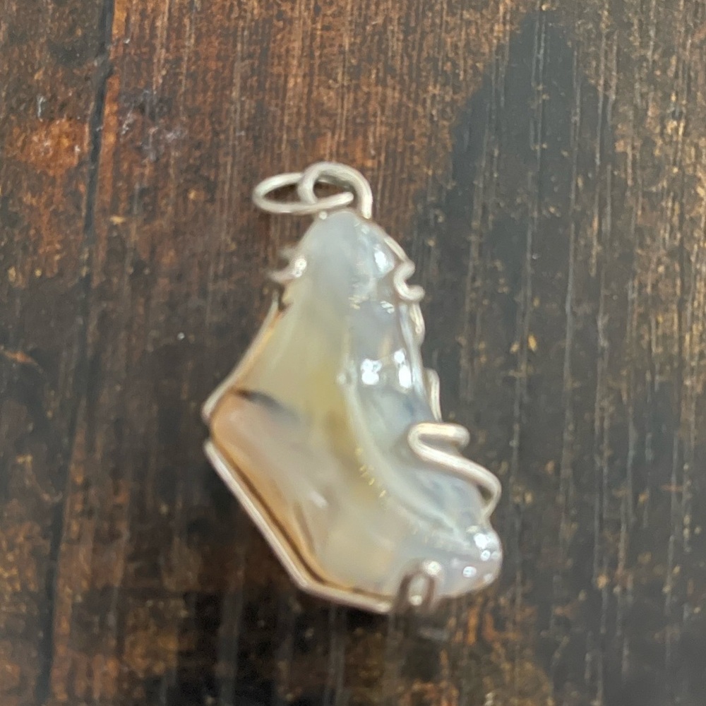 Elegant Silver Wire Wrapped Natural Stone Pendant